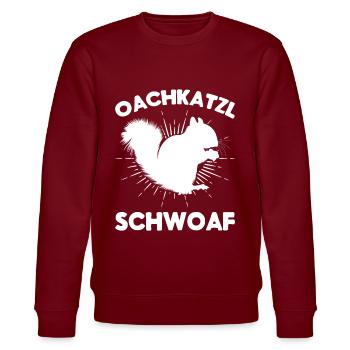 Eichhörnchen Dialekt Spruch Eichhörnchen Oachkatzl - Stanley/Stella Unisex Bio-Sweatshirt CHANGER  - Burgunderrot - Vorne - Nik (191cm) & Marisol (170cm)