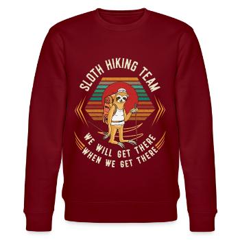 Retro Vintage Sloth Hiking Team We Will Get There - Stanley/Stella CHANGER Unisex Organic Sweatshirt - burgundy - Front - Nik (191cm) & Marisol (170cm)