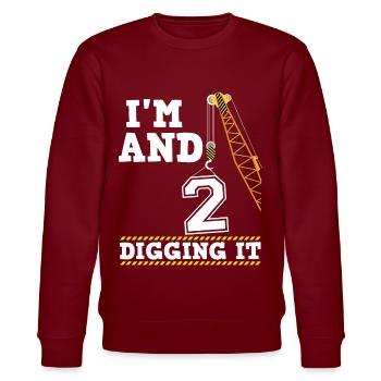 Im 2 And Digging It Boy 2 Year Old 2nd Birthday - Stanley/Stella CHANGER Unisex Organic Sweatshirt - burgundy - Front - Nik (191cm) & Marisol (170cm)