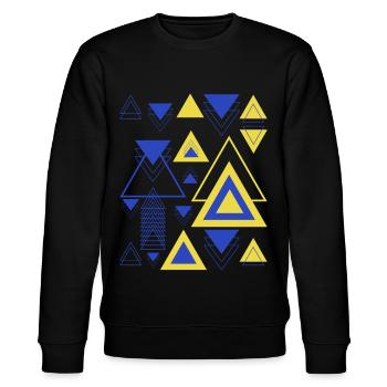 Triangles Minimalist Geometry Blue Yellow - Stanley/Stella CHANGER Unisex Organic Sweatshirt - black - Front - Nik (191cm) & Marisol (170cm)
