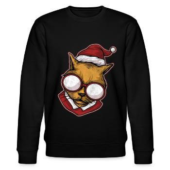 Ugly Christmas Sweater Cat - Stanley/Stella CHANGER Unisex Organic Sweatshirt - black - Front - Nik (191cm) & Marisol (170cm)