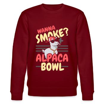 Wanna Smoke Alpaka Bowl Llama Lover Bauernhof Tier - Stanley/Stella Unisex Bio-Sweatshirt CHANGER  - Burgunderrot - Vorne - Nik (191cm) & Marisol (170cm)
