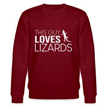 This guy loves lizards - Stanley/Stella CHANGER Unisex Organic Sweatshirt - burgundy - Front - Nik (191cm) & Marisol (170cm)