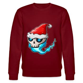 Skull with blue Flame and Santa Hat Christmas - Stanley/Stella Unisex Bio-Sweatshirt CHANGER  - Burgunderrot - Vorne - Nik (191cm) & Marisol (170cm)