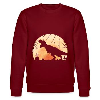 T-Rex Roaring On Cemetery In Front Of The Moon On - Stanley/Stella Unisex Bio-Sweatshirt CHANGER  - Burgunderrot - Vorne - Nik (191cm) & Marisol (170cm)