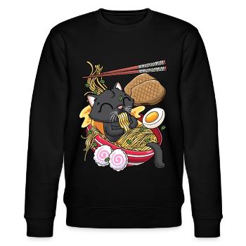 Kawaii Schwarze Katze Ramen Nudeln Anime-liebhaber - Stanley/Stella Unisex Bio-Sweatshirt CHANGER  - Schwarz - Vorne - Nik (191cm) & Marisol (170cm)