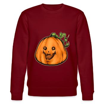 Cute Kawaii Smiling Halloween Pumpkin - Stanley/Stella Unisex Bio-Sweatshirt CHANGER  - Burgunderrot - Vorne - Nik (191cm) & Marisol (170cm)