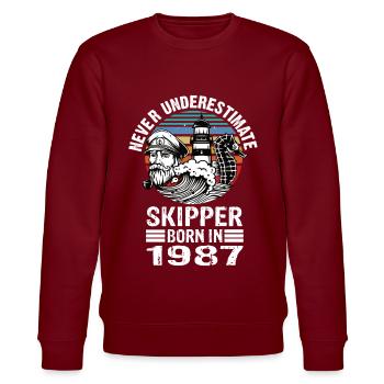 Never Underestimate Skipper né en 1987 - Sweat bio CHANGER Stanley/Stella Unisexe - bordeaux - Devant - Nik (191cm) & Marisol (170cm)