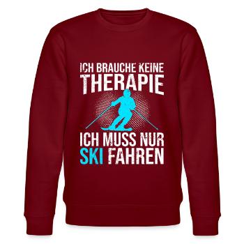 Ski Therapie Spruch - Stanley/Stella Unisex Bio-Sweatshirt CHANGER  - Burgunderrot - Vorne - Nik (191cm) & Marisol (170cm)