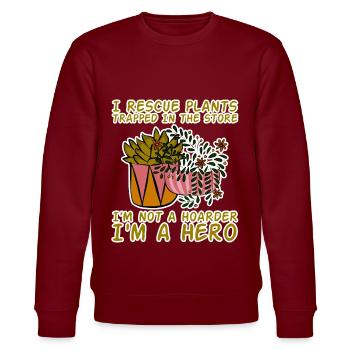 I Rescue Plants Trapped In The Store 4 - Stanley/Stella CHANGER Unisex Organic Sweatshirt - burgundy - Front - Nik (191cm) & Marisol (170cm)