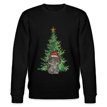 Katze Katzen Weihnachtsmuffel Weihnachtensbaum - Stanley/Stella Unisex Bio-Sweatshirt CHANGER  - Schwarz - Vorne - Nik (191cm) & Marisol (170cm)