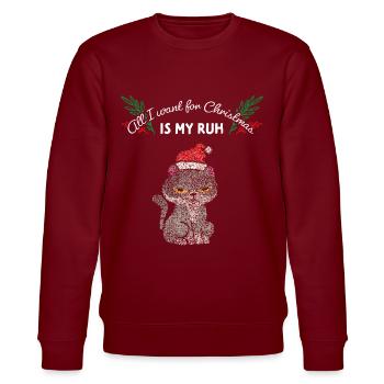 Katze Katzen Weihnachtsmuffel Anti Weihnachten - Stanley/Stella Unisex Bio-Sweatshirt CHANGER  - Burgunderrot - Vorne - Nik (191cm) & Marisol (170cm)