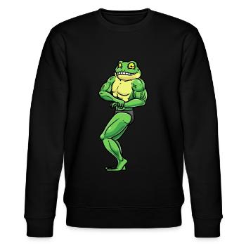 Frosch Fitness Fitnessstudio Motivation - Stanley/Stella Unisex Bio-Sweatshirt CHANGER  - Schwarz - Vorne - Nik (191cm) & Marisol (170cm)