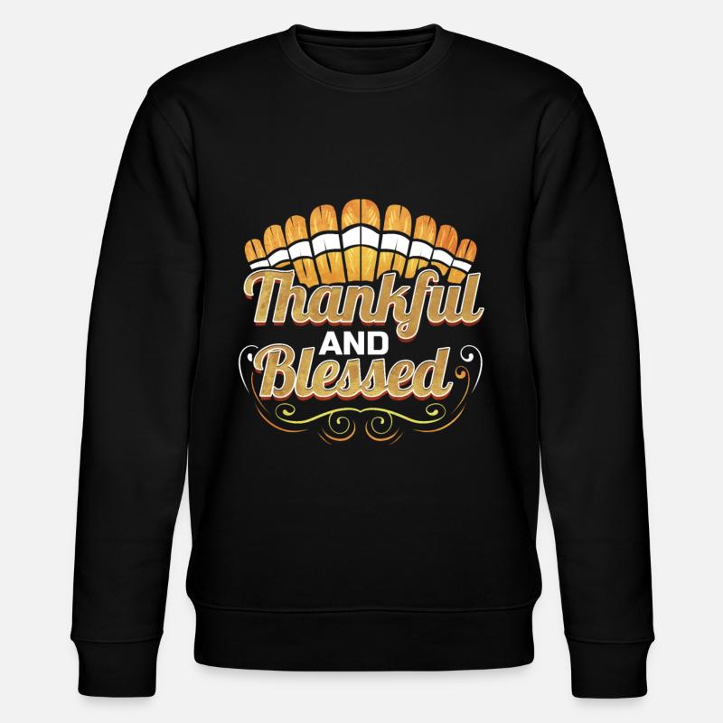 Turkey Feather Logo Thankful and blessed - Stanley/Stella Unisex Bio-Sweatshirt CHANGER  - Schwarz