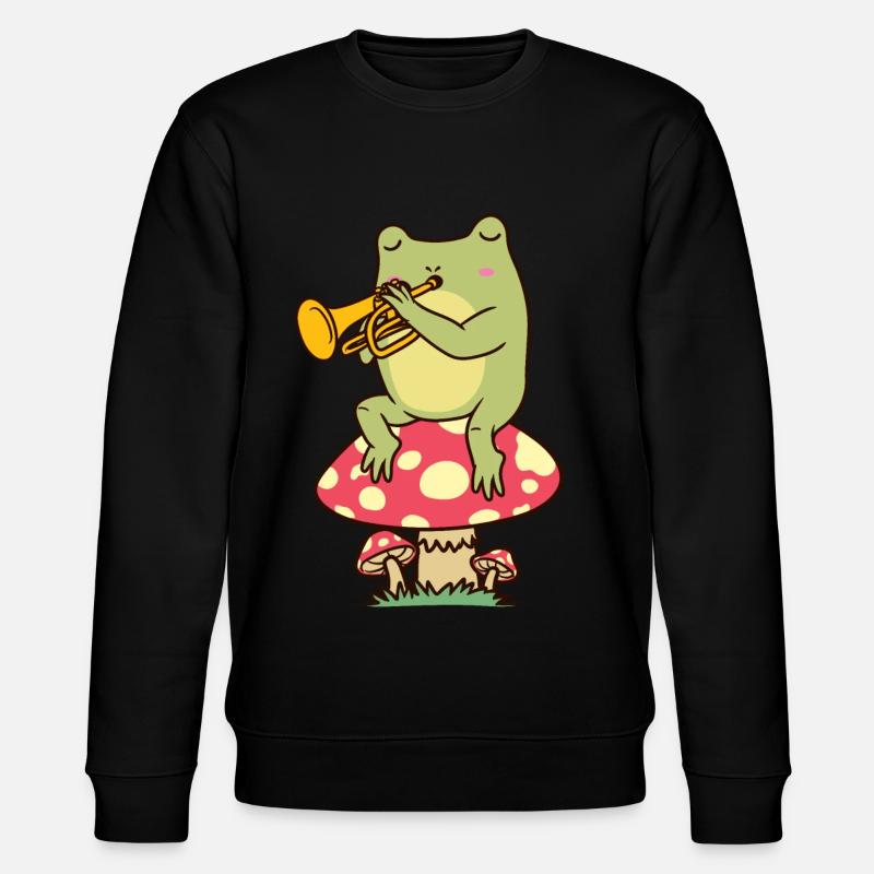 Grenouille sur champignon avec trompette - Sweat bio CHANGER Stanley/Stella Unisexe - noir