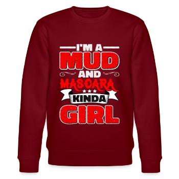 I'm A Mud And Mascara Kinda Girl 5 - Stanley/Stella Unisex Bio-Sweatshirt CHANGER  - Burgunderrot - Vorne - Nik (191cm) & Marisol (170cm)
