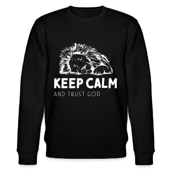 Keep Calm and Trust God Löwe Gott Jesus Kirche - Stanley/Stella Unisex Bio-Sweatshirt CHANGER  - Schwarz - Vorne - Nik (191cm) & Marisol (170cm)