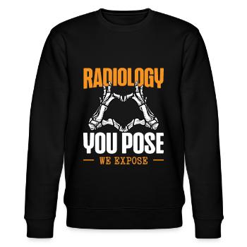 Radiologie Sie Posieren, Wir Entlarven Radiologe - Stanley/Stella Unisex Bio-Sweatshirt CHANGER  - Schwarz - Vorne - Nik (191cm) & Marisol (170cm)