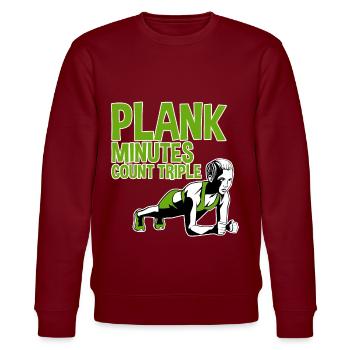 Plank Minutes Count Triple 2 - Stanley/Stella Unisex Bio-Sweatshirt CHANGER  - Burgunderrot - Vorne - Nik (191cm) & Marisol (170cm)
