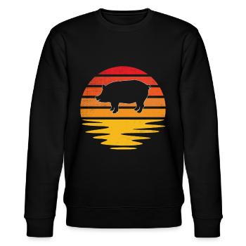 Schwein Retro - Stanley/Stella Unisex Bio-Sweatshirt CHANGER  - Schwarz - Vorne - Nik (191cm) & Marisol (170cm)