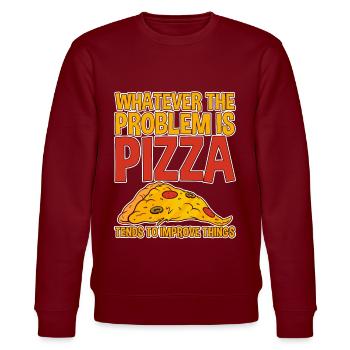 Pizza Tends To Improve Things 2 - Stanley/Stella Unisex Bio-Sweatshirt CHANGER  - Burgunderrot - Vorne - Nik (191cm) & Marisol (170cm)