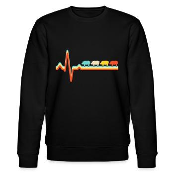 Schwein Retro Herzschlag - Stanley/Stella Unisex Bio-Sweatshirt CHANGER  - Schwarz - Vorne - Nik (191cm) & Marisol (170cm)