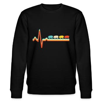 Schwein Retro Herzschlag - Stanley/Stella Unisex Bio-Sweatshirt CHANGER  - Schwarz - Vorne - Nik (191cm) & Marisol (170cm)