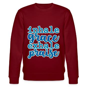 Inhale Grace Exhale Praise 2 - Stanley/Stella Unisex Bio-Sweatshirt CHANGER  - Burgunderrot - Vorne - Nik (191cm) & Marisol (170cm)