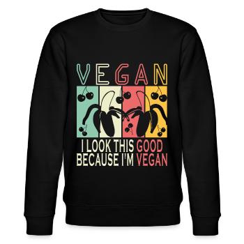 I Look This Good Because I'm Vegan - Stanley/Stella Unisex Bio-Sweatshirt CHANGER  - Schwarz - Vorne - Nik (191cm) & Marisol (170cm)