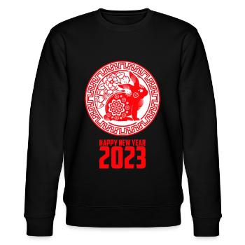 Neujahr 2023 Hase chinesisches Sternzeichen - Stanley/Stella Unisex Bio-Sweatshirt CHANGER  - Schwarz - Vorne - Nik (191cm) & Marisol (170cm)