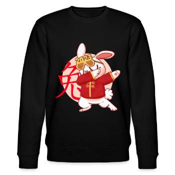 Dabbing Rabbit Nouvel An chinois 2023 - Sweat bio CHANGER Stanley/Stella Unisexe - noir - Devant - Nik (191cm) & Marisol (170cm)