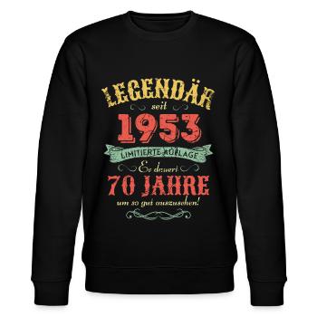 70. Geburtstag Vintage 1953 - Stanley/Stella Unisex Bio-Sweatshirt CHANGER  - Schwarz - Vorne - Nik (191cm) & Marisol (170cm)