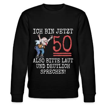 Lustig 50. Geburtstag Mann Ich bin 50 Pommesgabel - Stanley/Stella Unisex Bio-Sweatshirt CHANGER  - Schwarz - Vorne - Nik (191cm) & Marisol (170cm)