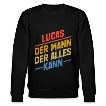 Lucas Der Mann Der Alles Kann Vorname Lucas - Stanley/Stella Unisex Bio-Sweatshirt CHANGER  - Schwarz - Vorne - Nik (191cm) & Marisol (170cm)