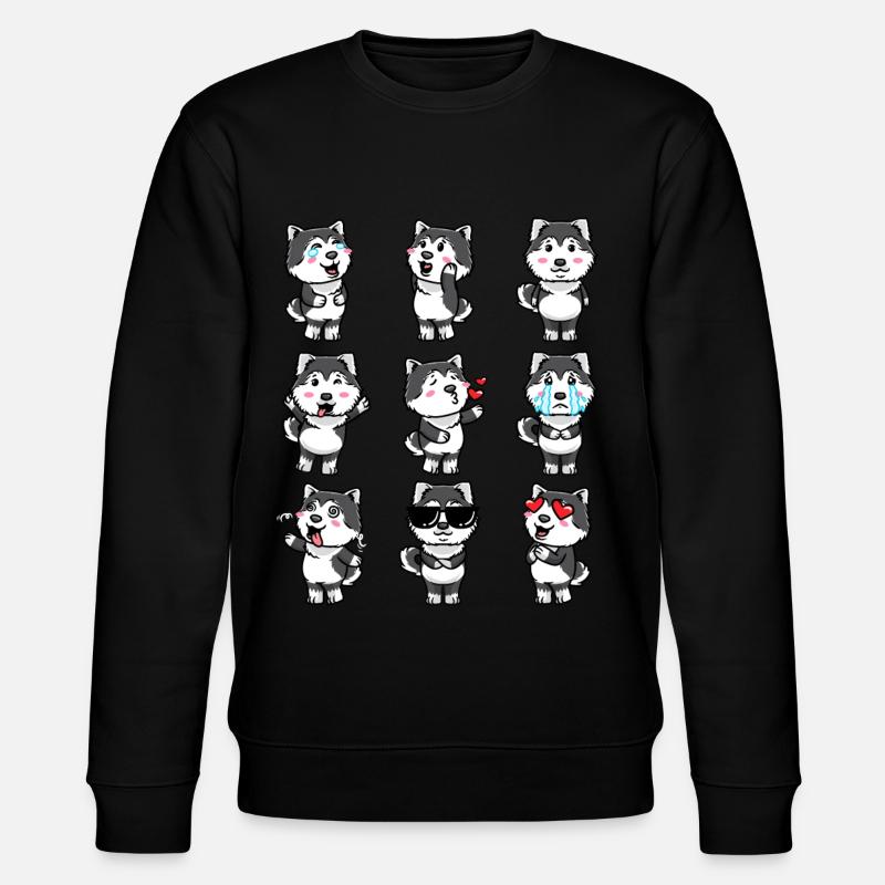 Pomsky Hund Emoticons - Stanley/Stella Unisex Bio-Sweatshirt CHANGER  - Schwarz