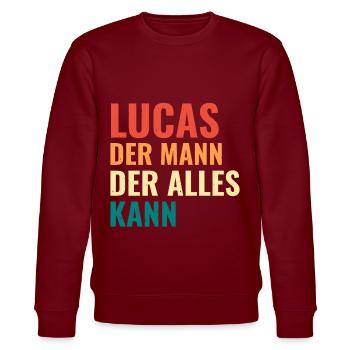 Lucas Der Mann Der Alles Kann Vorname Lucas - Stanley/Stella Unisex Bio-Sweatshirt CHANGER  - Burgunderrot - Vorne - Nik (191cm) & Marisol (170cm)