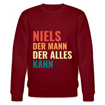 Niels Der Mann Der Alles Kann Vorname Niels - Stanley/Stella Unisex Bio-Sweatshirt CHANGER  - Burgunderrot - Vorne - Nik (191cm) & Marisol (170cm)