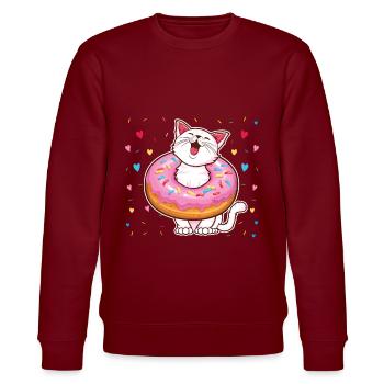 Katzenflüsterer Donut-esser Donut-donut-liebhaber - Stanley/Stella Unisex Bio-Sweatshirt CHANGER  - Burgunderrot - Vorne - Nik (191cm) & Marisol (170cm)