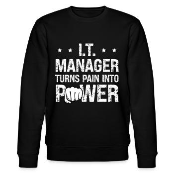It-manager Verwandelt Schmerz In Power-computer - Stanley/Stella Unisex Bio-Sweatshirt CHANGER  - Schwarz - Vorne - Nik (191cm) & Marisol (170cm)