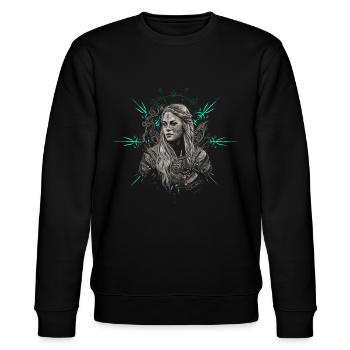 Schildmaid | Wikinger | Nordisch - Stanley/Stella Unisex Bio-Sweatshirt CHANGER  - Schwarz - Vorne - Nik (191cm) & Marisol (170cm)