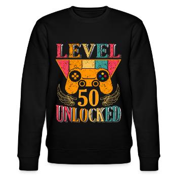 Stufe 50 freigeschaltet – 50. Jahrestag - Stanley/Stella Unisex Bio-Sweatshirt CHANGER  - Schwarz - Vorne - Nik (191cm) & Marisol (170cm)