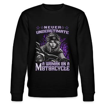 Motorradfahrerin - Bikerin / Biker Frauen - Stanley/Stella Unisex Bio-Sweatshirt CHANGER  - Schwarz - Vorne - Nik (191cm) & Marisol (170cm)