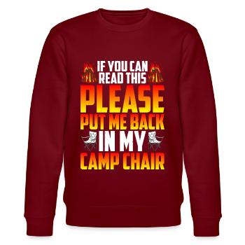Please Put Me Back In My Camp Chair 2 - Stanley/Stella CHANGER Unisex Organic Sweatshirt - burgundy - Front - Nik (191cm) & Marisol (170cm)