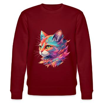 Atemberaubende Katze Katzenillustration in Pastell - Stanley/Stella Unisex Bio-Sweatshirt CHANGER  - Burgunderrot - Vorne - Nik (191cm) & Marisol (170cm)