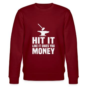 Blacksmith Funny Forge Hammer Workwear Blacksmith - Stanley/Stella CHANGER Unisex Organic Sweatshirt - burgundy - Front - Nik (191cm) & Marisol (170cm)