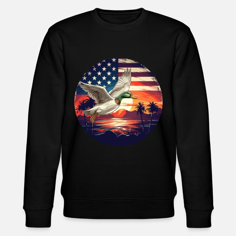 American Flag Sunset Flying Mallards Duck Hunting - Stanley/Stella Unisex Bio-Sweatshirt CHANGER  - Schwarz