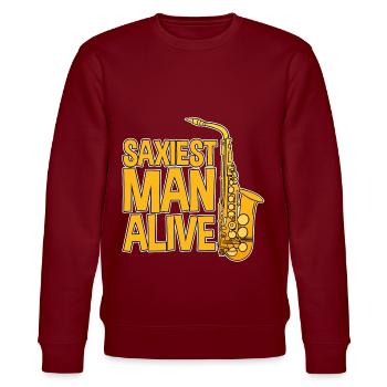 Saxiest Man Alive - Stanley/Stella Unisex Bio-Sweatshirt CHANGER  - Burgunderrot - Vorne - Nik (191cm) & Marisol (170cm)