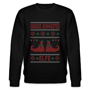 Ugly Christmas Weihnachtself Grosse Schwester Elfe - Stanley/Stella Unisex Bio-Sweatshirt CHANGER  - Schwarz - Vorne - Nik (191cm) & Marisol (170cm)