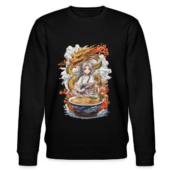 Kawaii Ramen Girl & Drache Manga Suppen Design - Stanley/Stella Unisex Bio-Sweatshirt CHANGER  - Schwarz - Vorne - Nik (191cm) & Marisol (170cm)