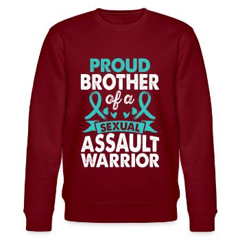 Brother of Sexual Assault Warrior Awareness - Stanley/Stella CHANGER Unisex Organic Sweatshirt - burgundy - Front - Nik (191cm) & Marisol (170cm)